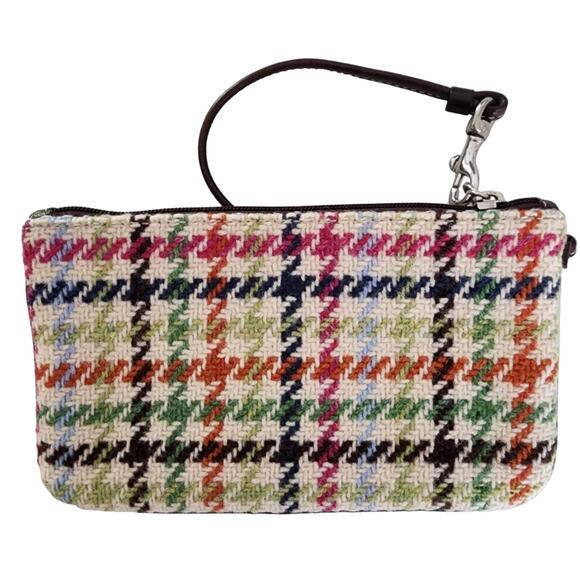 VTG Coach Tattersall Houndstooth Tweed Wool Wristlet Multicolor Leather Trim Bag - Picture 4 of 6